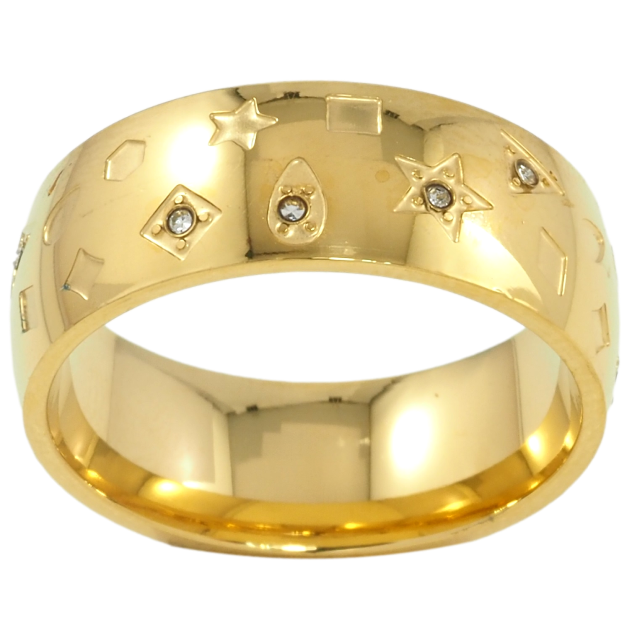 Кольцо Xuping TTM Stainless Steel Цвет 14К Узор с вставками циркония, шир. 8мм фото №1