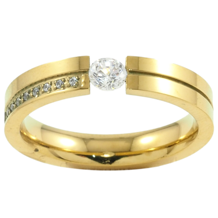 Кольцо Xuping TTM Stainless Steel Цвет 14К Дорожка циркония с вставкой фианит, шир. 4мм фото №8