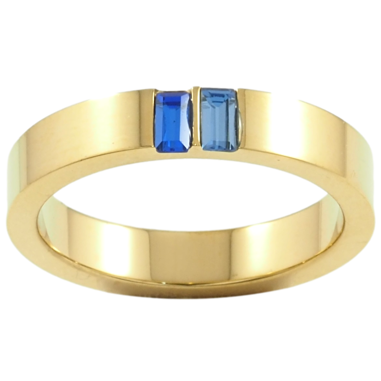 Кольцо Xuping TTM Stainless Steel Цвет 14К Вставка два синих кристалла, шир. 4мм фото №1