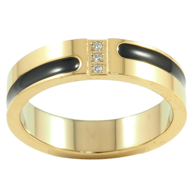 Кольцо Xuping TTM Stainless Steel Цвет 14К Полоса черной эмали с цирконием, шир. 5мм фото №21