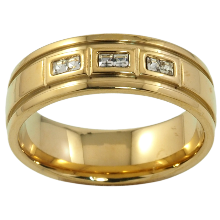 Кольцо Xuping TTM Stainless Steel Цвет 14К Узор с цирконием, шир. 6.5мм фото №15