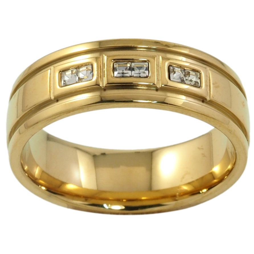 Кольцо Xuping TTM Stainless Steel Цвет 14К Узор с цирконием, шир. 6.5мм фото №1