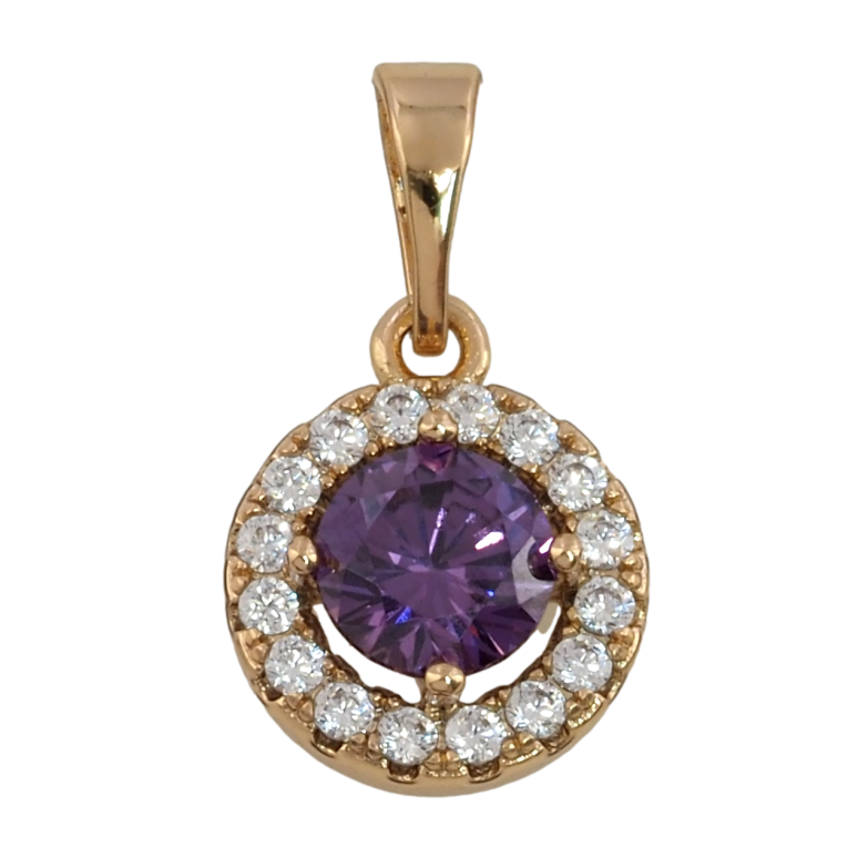 Кулон Xuping Позолота 18K Сиреневый фианит в обрамлении циркония для цепочки до 5мм фото №1