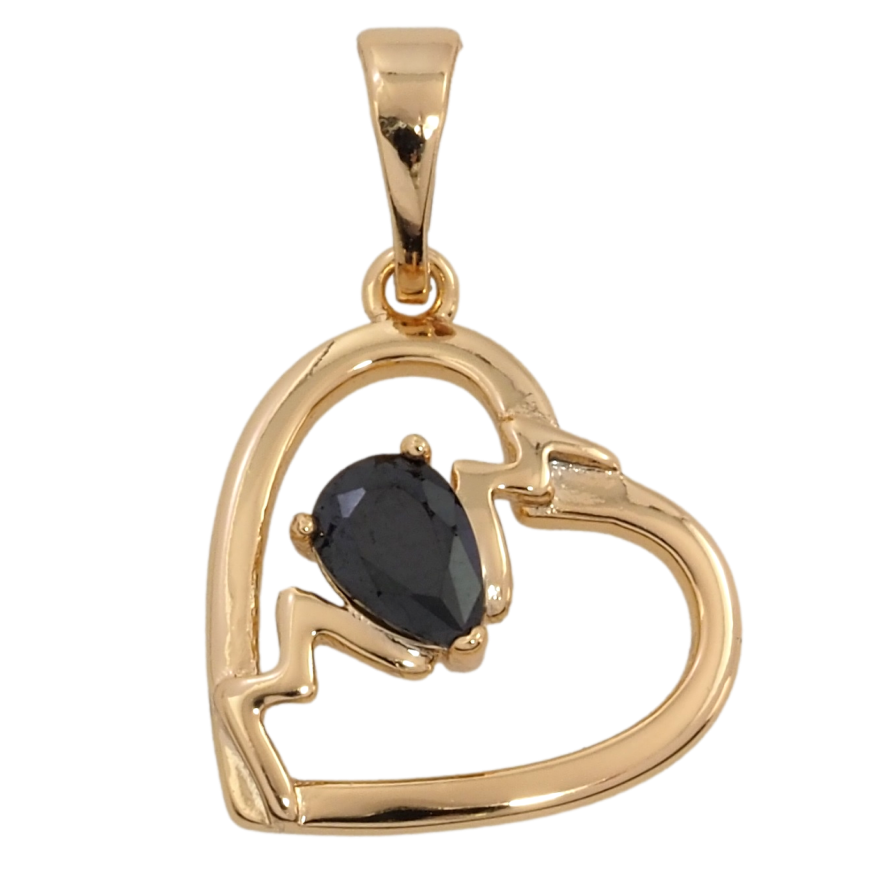 Кулон Xuping Позолота 18K Сердечко з чорним фіанітом для ланцюжка до 5мм фото №1