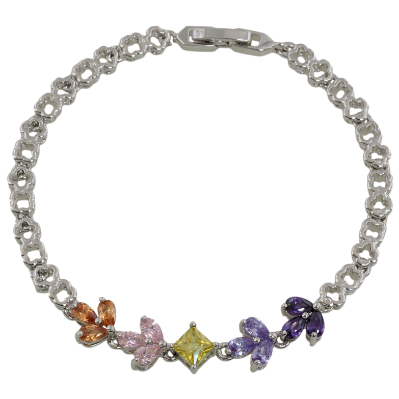 Браслет Xuping Родій «Квітковий візерунок з різнокольоровими фіанітами» розмір 19см х 4мм фото №3