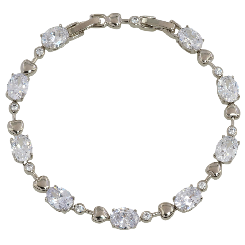 Браслет Xuping Родий Фианиты с сердечками размер с доп. замком 17.5,19.5см х 3-6мм фото №2