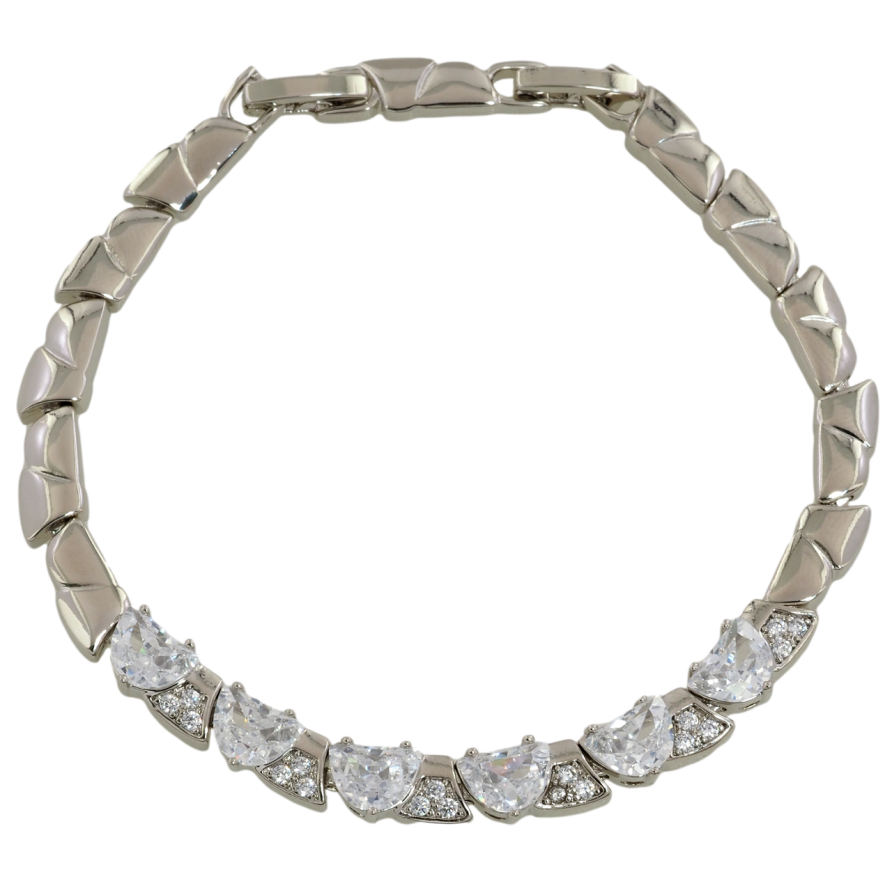 Браслет Xuping Родий Узор с кристальными сердечками размер с доп. замком 17.5,19.5см х 5мм фото №1