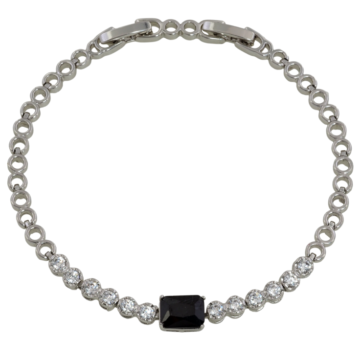 Браслет Xuping Родий Кристальная дорожка с черным фианитом размер с доп. замком 17,19см х 4мм фото №4