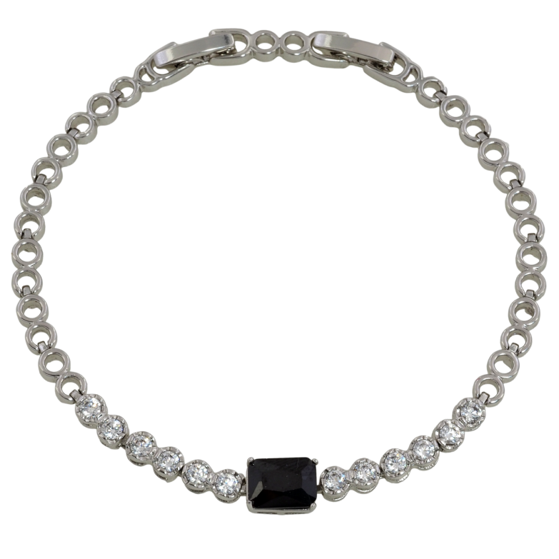 Браслет Xuping Родий Кристальная дорожка с черным фианитом размер с доп. замком 17,19см х 4мм фото №1