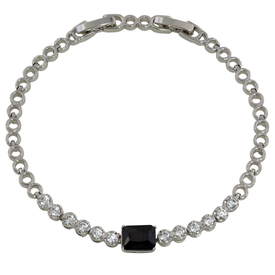 Браслет Xuping Родий Кристальная дорожка с черным фианитом размер с доп. замком 17,19см х 4мм фото №1