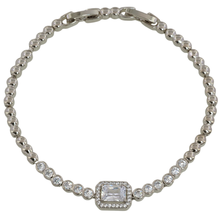 Браслет Xuping Родий Кристальная дорожка с фианитом размер с доп. замком 17.5,19.5см х 3.5мм фото №5