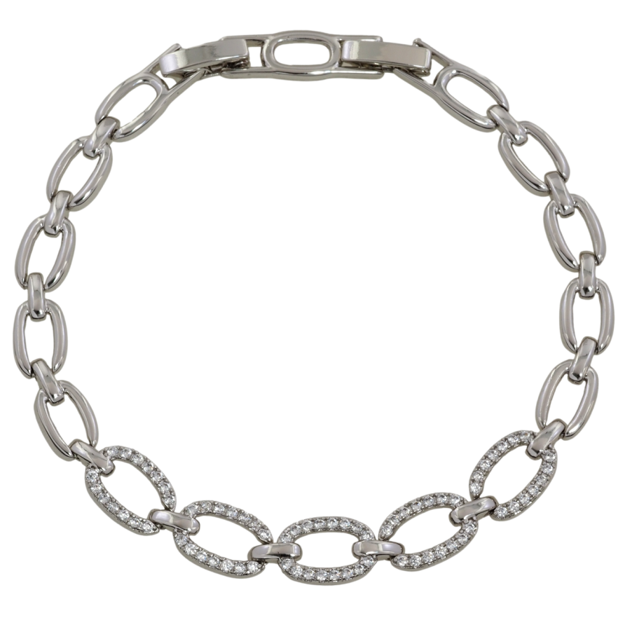 Браслет Xuping Родий Овальные звенья с цирконием размер с доп. замком 17.5,19.5см х 6-8мм фото №1