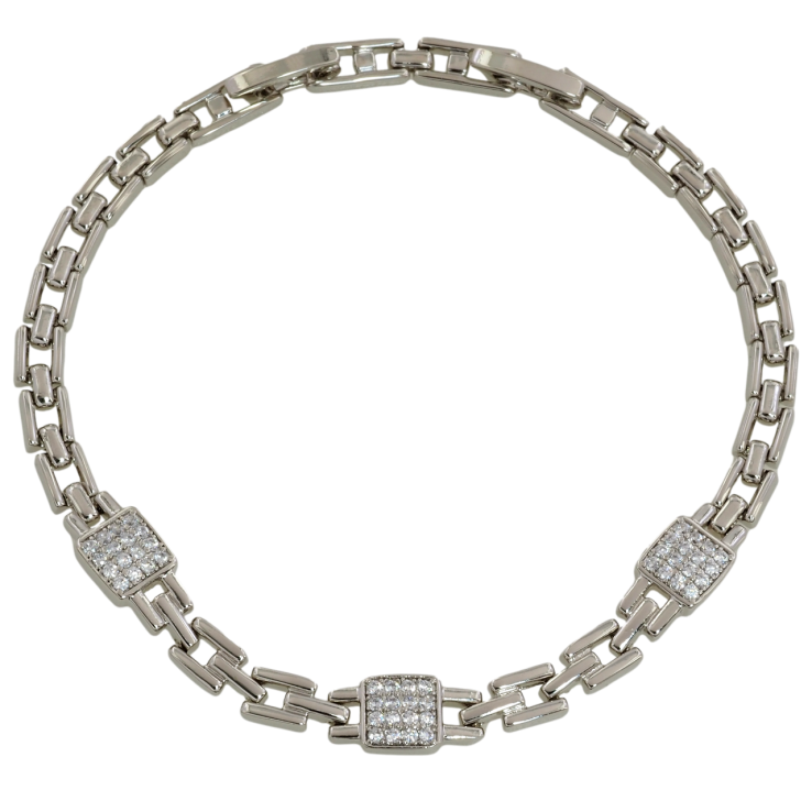 Браслет Xuping Родий Браслетный узор с вставками размер с доп. замком 17,19см х 4мм фото №24