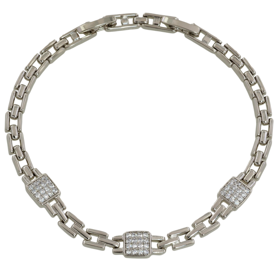 Браслет Xuping Родий Браслетный узор с вставками размер с доп. замком 17,19см х 4мм фото №1