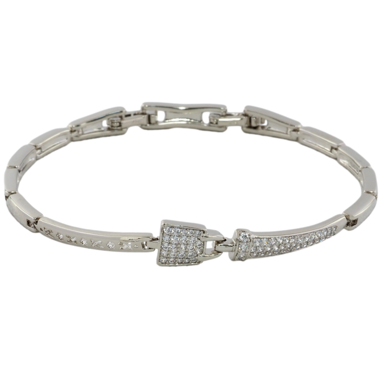 Браслет Xuping Родий Замочек с инкрустацией цирконием размер с доп. замком 17,19см х 3мм фото №1