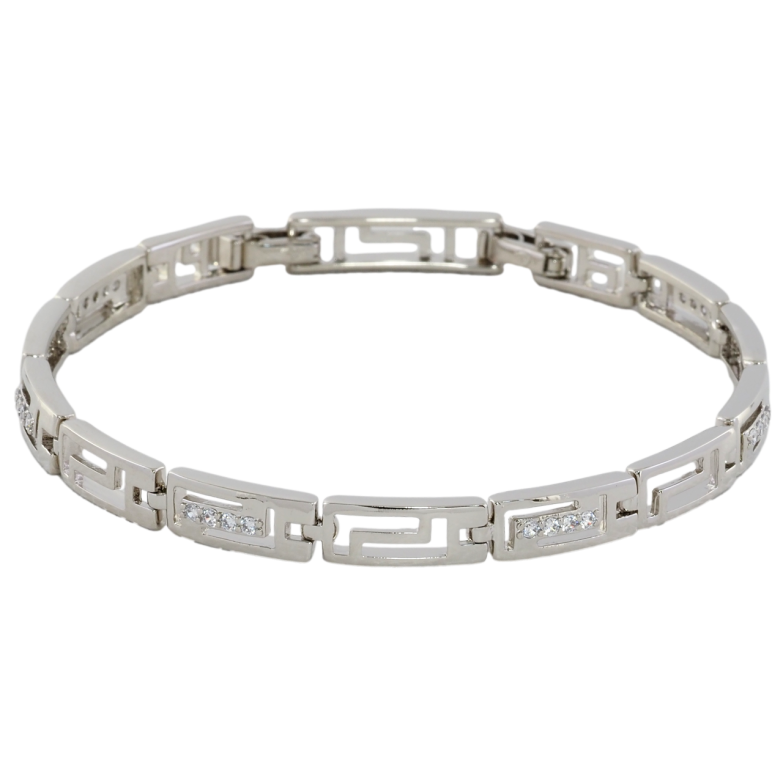 Браслет Xuping Родий Греческий узор с цирконием размер с доп. замком 17.5,19.5см х 5мм фото №1