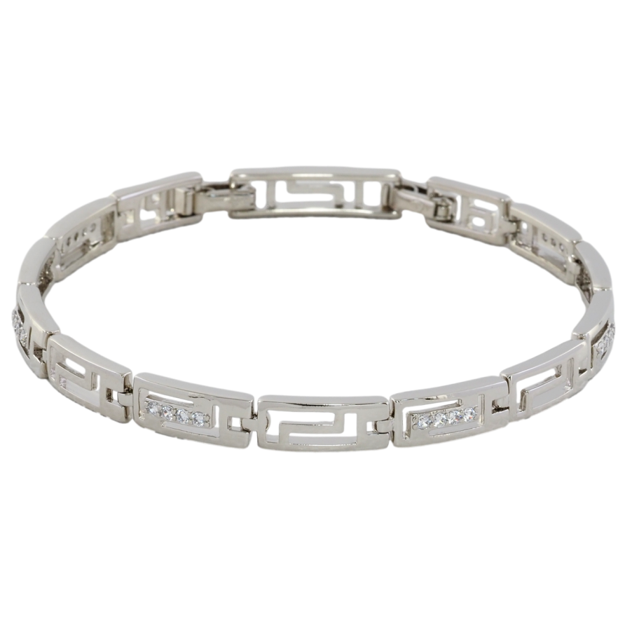 Браслет Xuping Родий Греческий узор с цирконием размер с доп. замком 17.5,19.5см х 5мм фото №1