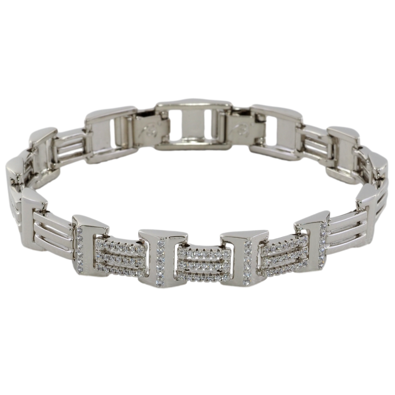 Браслет Xuping Родий Узор с цирконием размер с доп. замком 17.5,19см х 6-9мм фото №1