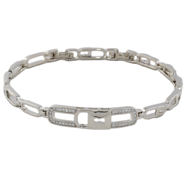 Браслет Xuping Родий Узор замочек с цирконием размер с доп. замком 17.5,19.5см х 5мм фото №1