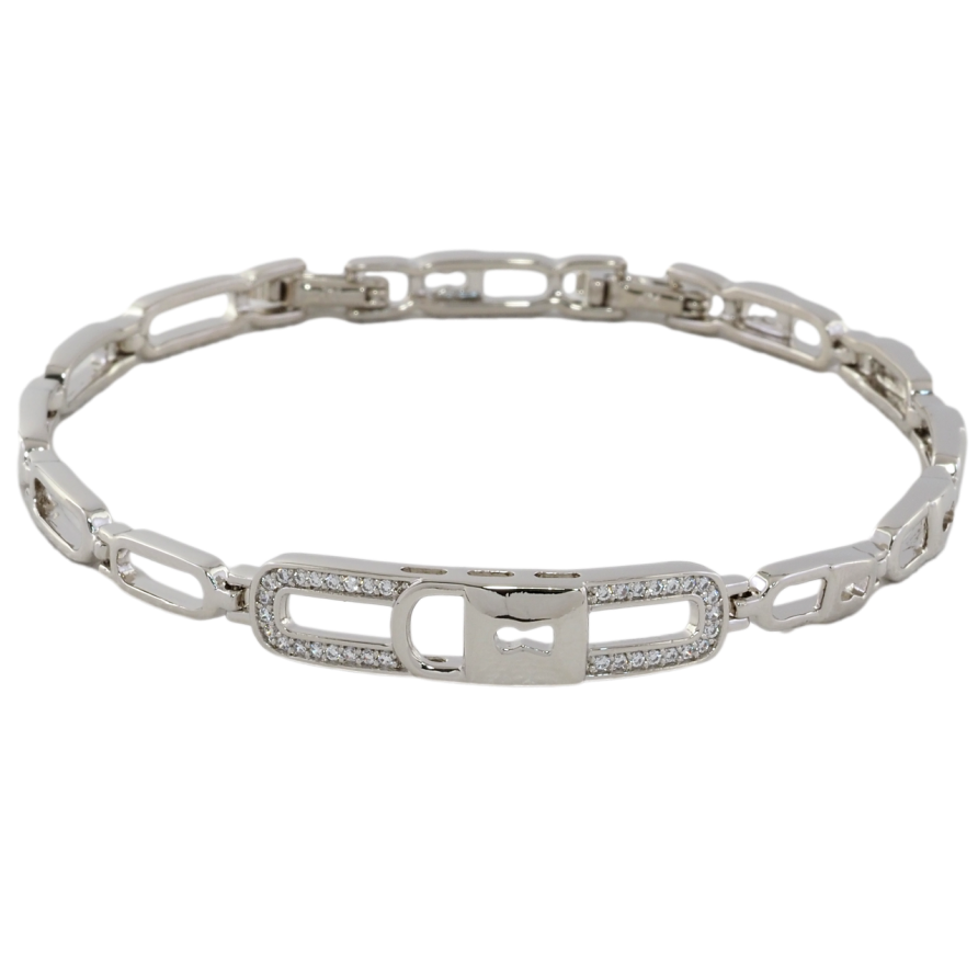 Браслет Xuping Родий Узор замочек с цирконием размер с доп. замком 17.5,19.5см х 5мм фото №1