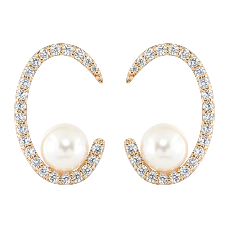 Серьги Xuping Позолота 18K пусеты Овалы с цирконием и жемчугом фото №10