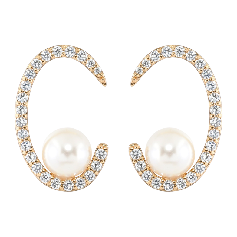 Серьги Xuping Позолота 18K пусеты Овалы с цирконием и жемчугом фото №1