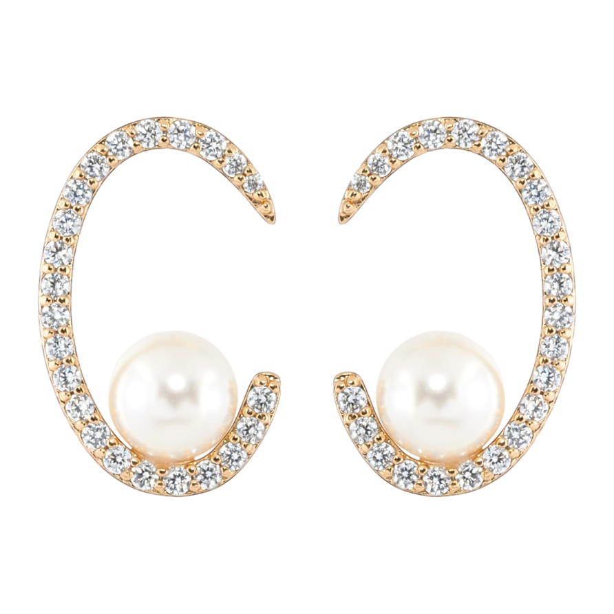 Серьги Xuping Позолота 18K пусеты Овалы с цирконием и жемчугом фото №1