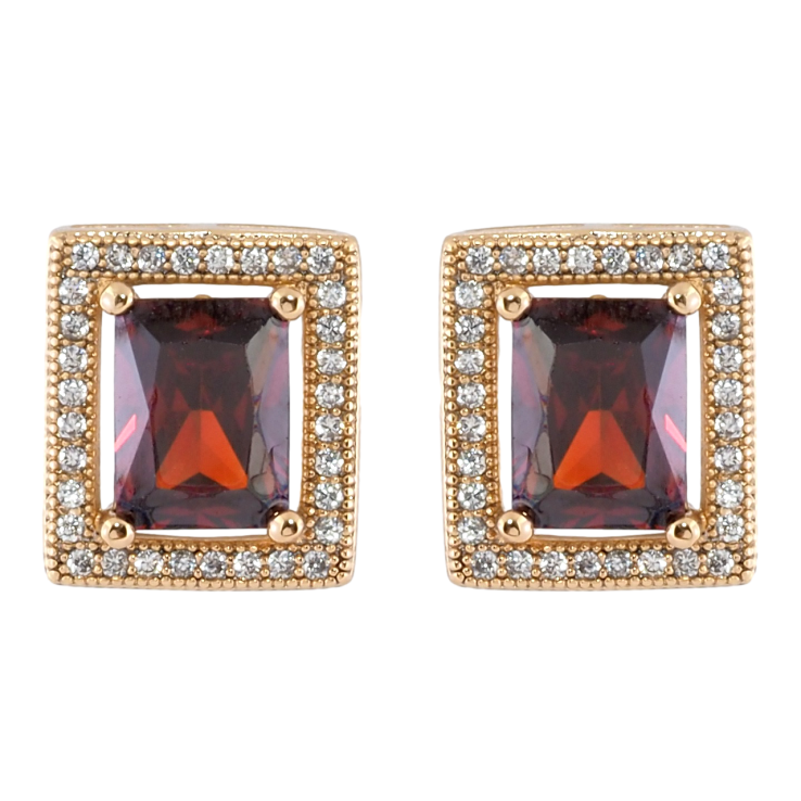 Серьги Xuping Позолота 18K пусеты Красные фианиты в обрамлении циркония 11х13мм фото №19
