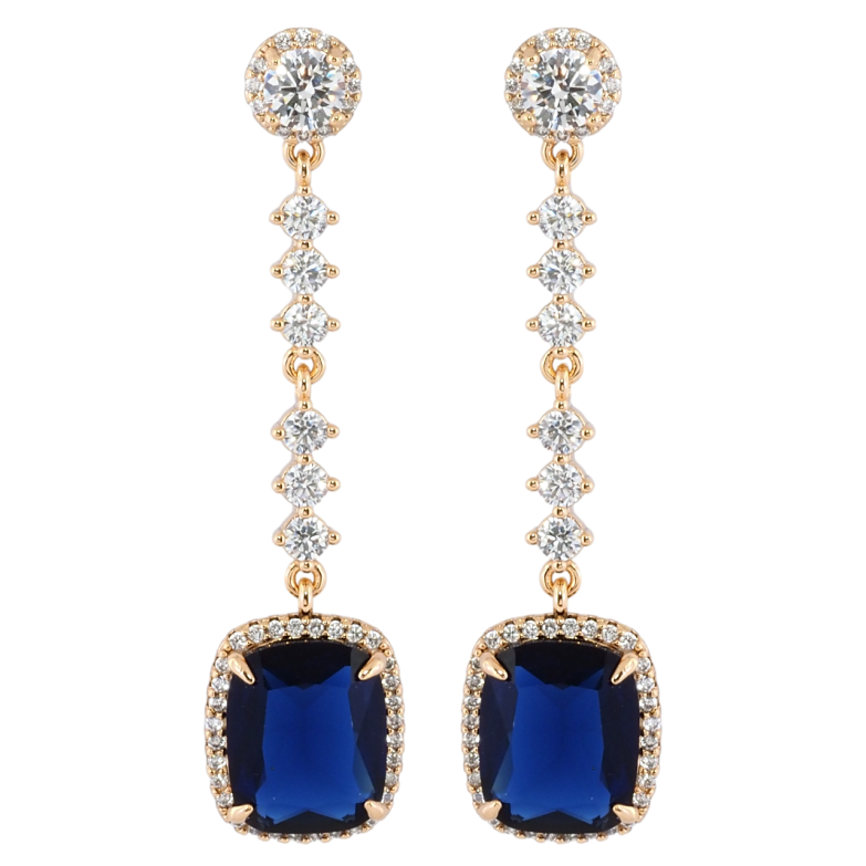 Серьги Xuping Позолота 18K пусеты Элегантные подвески с цирконием и синими фианитами фото №1