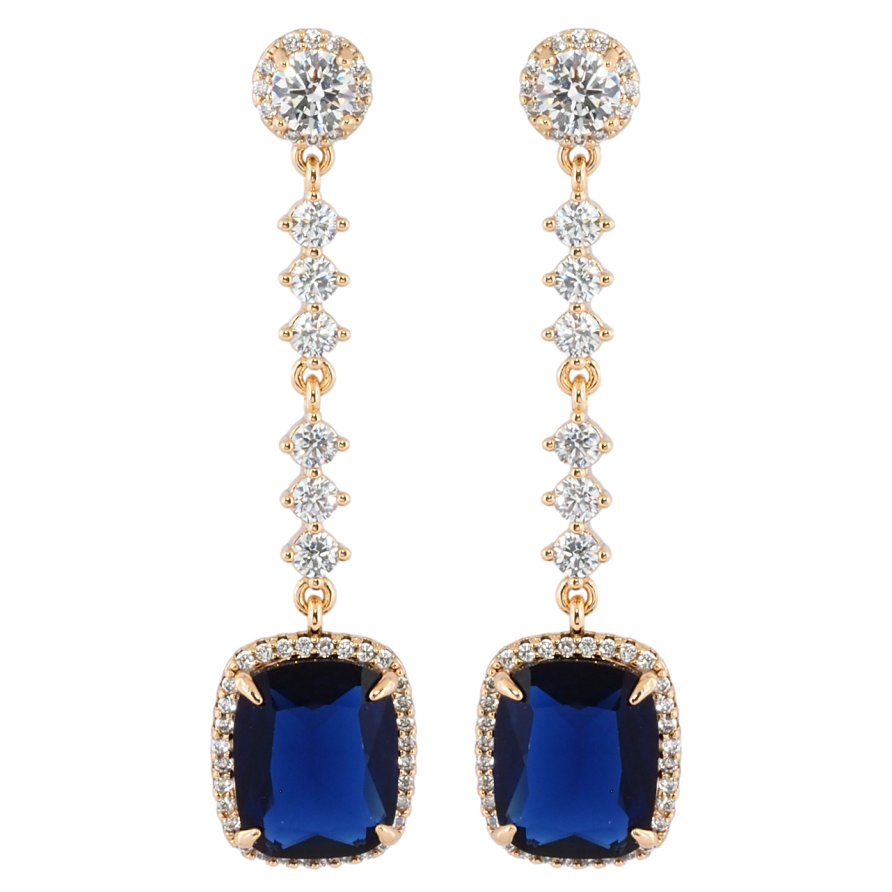 Сережки Xuping Позолота 18K пусети «Елегантні підвіски з цирконієм і синіми фіанітами» фото №1