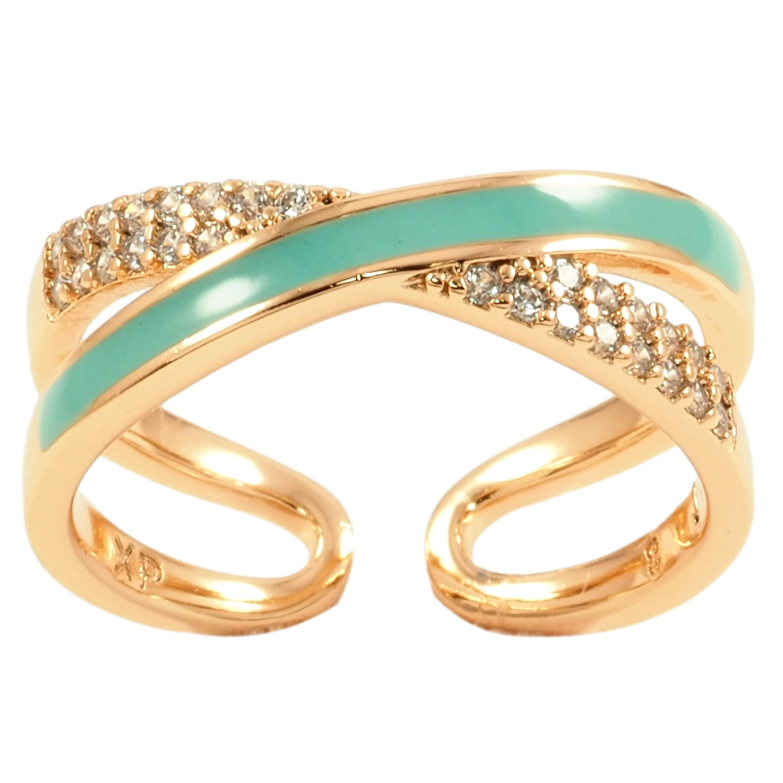 Каблучка Xuping Позолота 18K «Доріжка цирконію та бірюзової емалі» фото №1