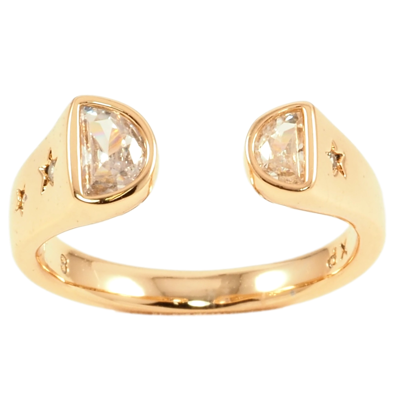 Кольцо Xuping Позолота 18K Два кристалла с боковым узором звездочки фото №1