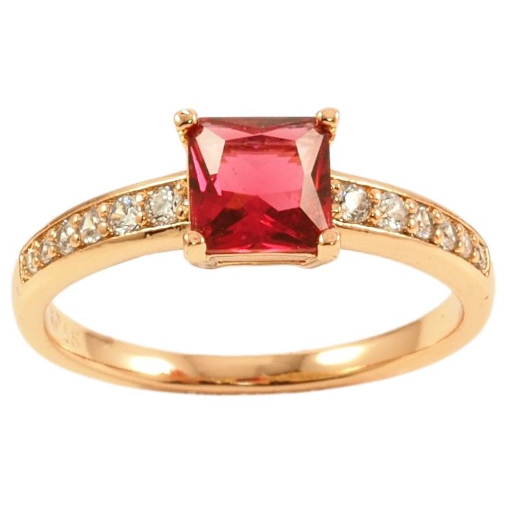 Кольцо Xuping Позолота 18K Малиновый фианит на дорожке циркония фото №3