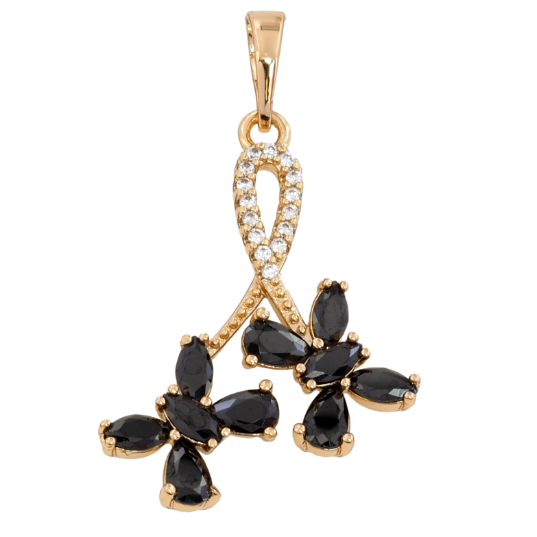 Кулон Xuping Позолота 18K Петелька с бабочками из черных фианитов для цепочки до 6мм фото №1