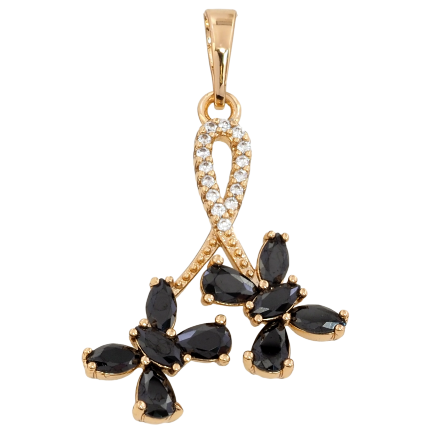 Кулон Xuping Позолота 18K Петелька з метеликами з чорних фіанітів для ланцюжка до 6мм фото №1