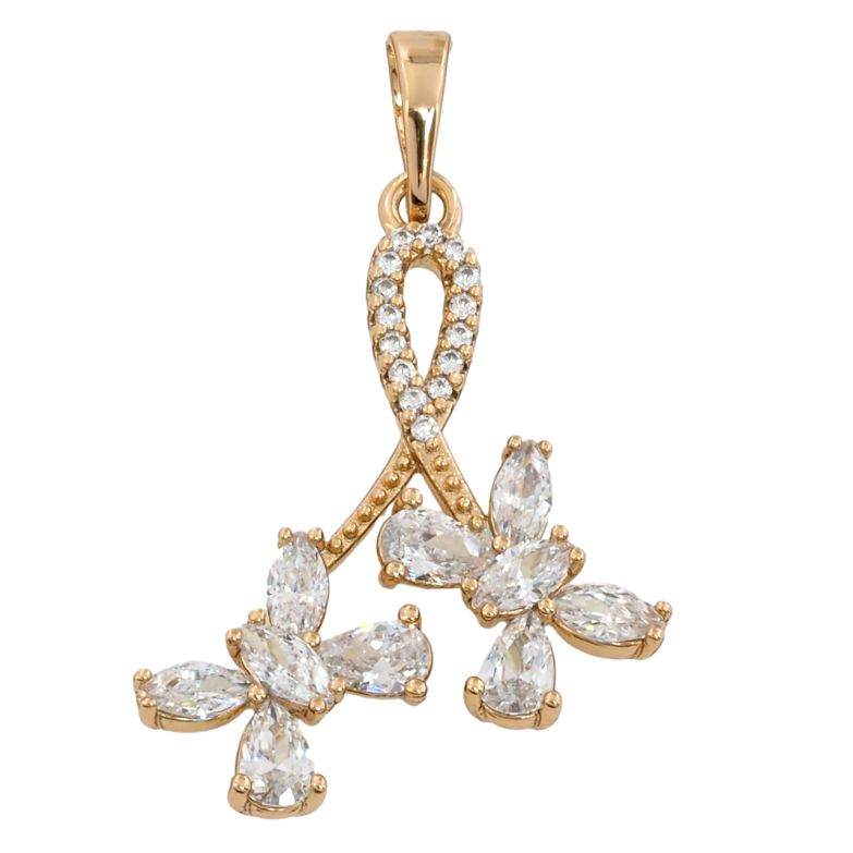 Кулон Xuping Позолота 18K Петелька с бабочками из фианитов для цепочки до 6мм фото №1