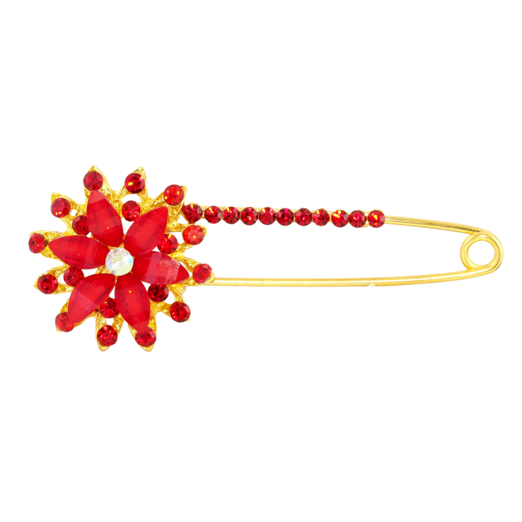 Брошка-шпилька Квітка з червоними стразами фото №13