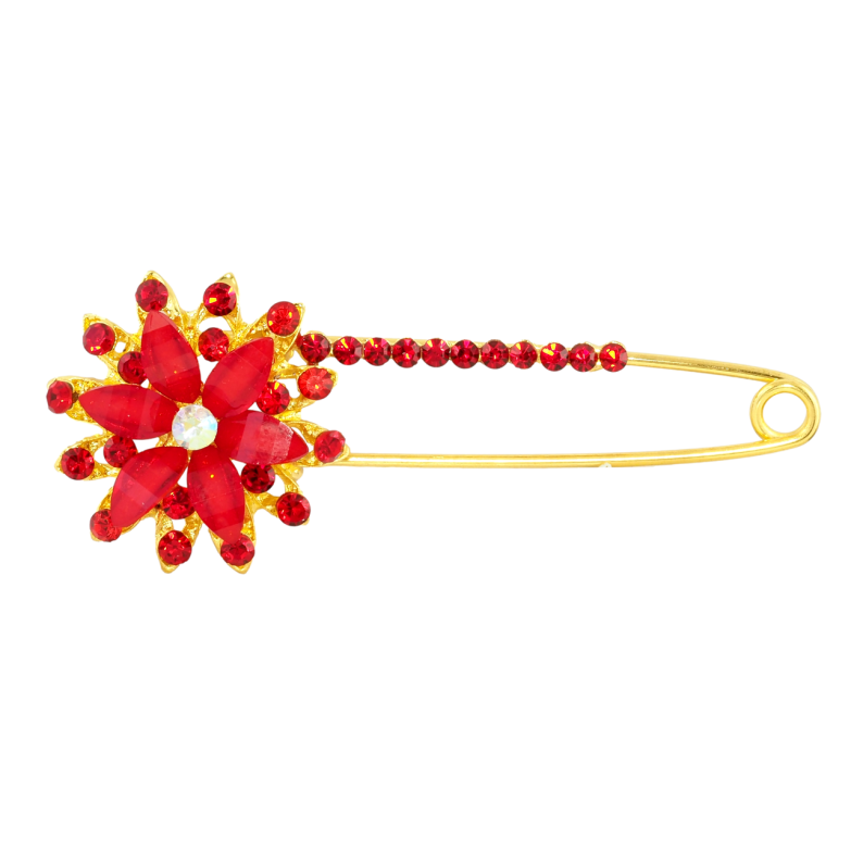 Брошка-шпилька Квітка з червоними стразами фото №1