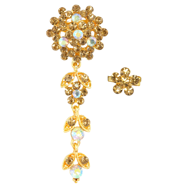 Брошки Квіткові підвіски з золотистими стразами фото №25