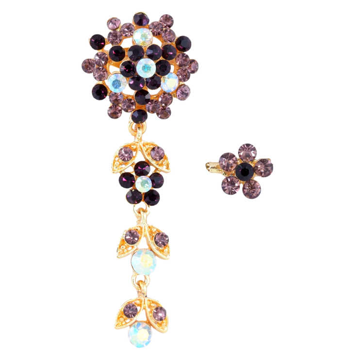 Брошки Дві квіточки з бордовими стразами фото №10