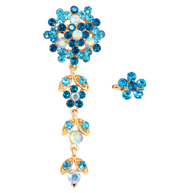 Брошки Дві квіточки з бірюзовими стразами фото №11