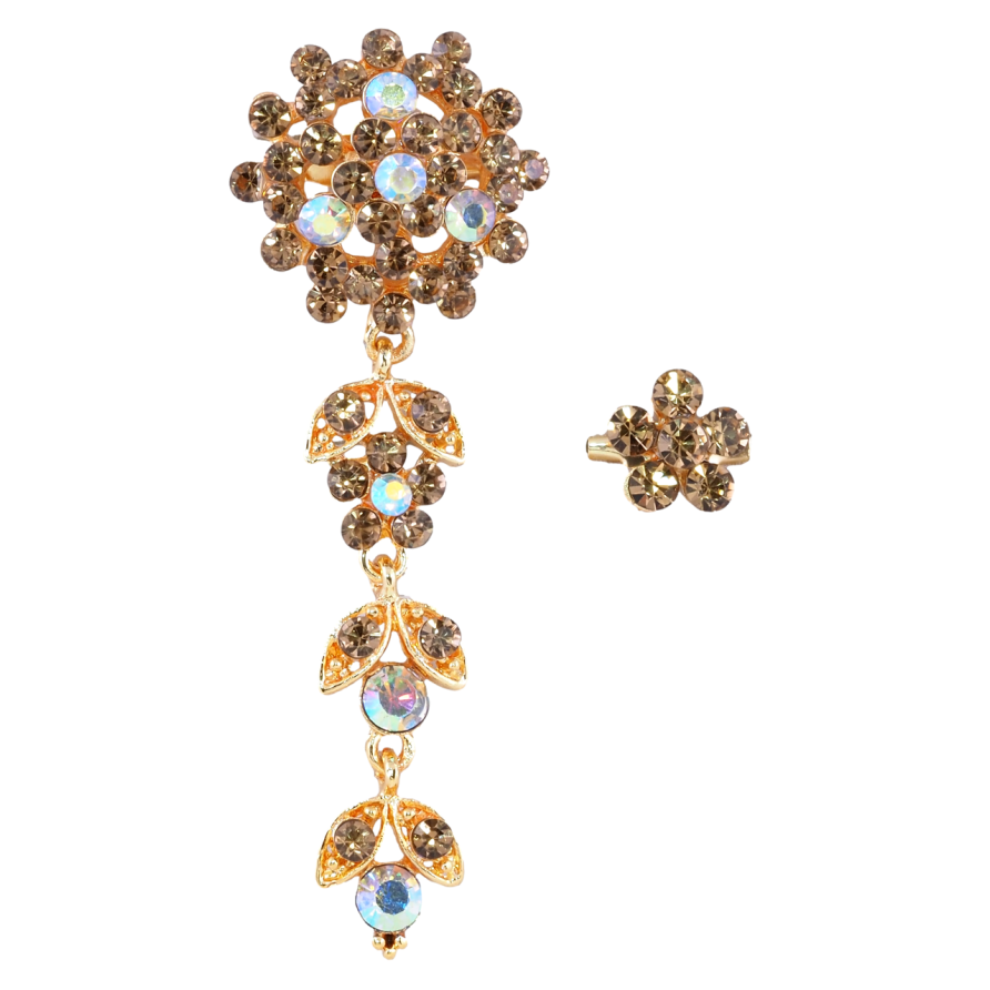 Брошки Дві квіточки з золотистими стразами фото №1