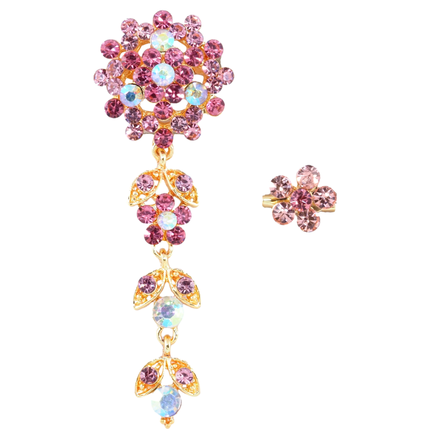 Брошки Дві квіточки з рожевими стразами фото №1