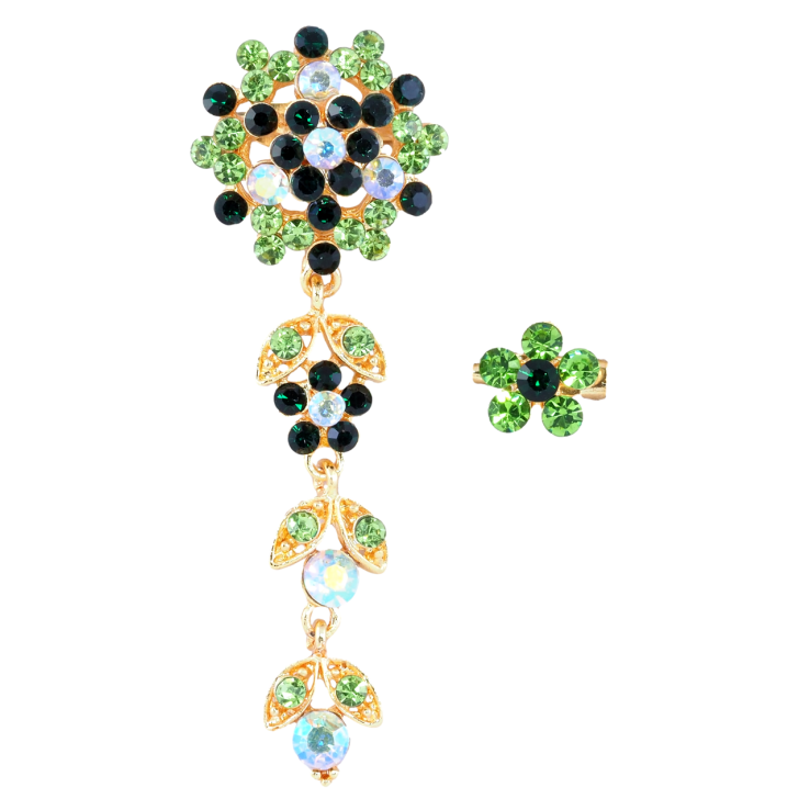 Брошки Дві квіточки з зеленими стразами фото №8