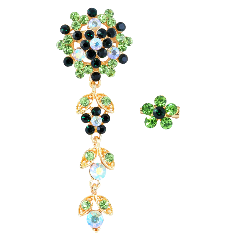 Броши Два цветочка с зелеными стразами фото №4