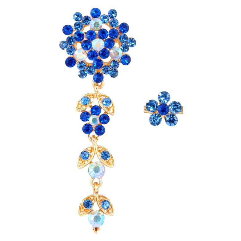 Броши Два цветочка с синими стразами фото №4