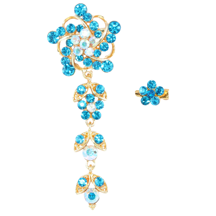 Брошки Дві квіточки з бірюзовими стразами фото №12