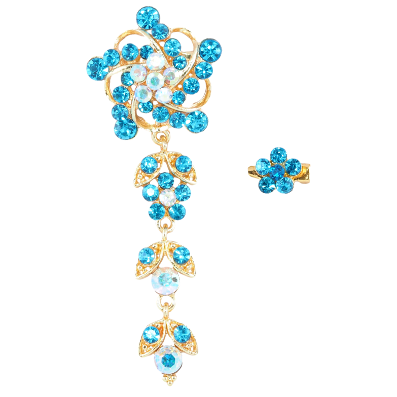 Брошки Дві квіточки з бірюзовими стразами фото №1