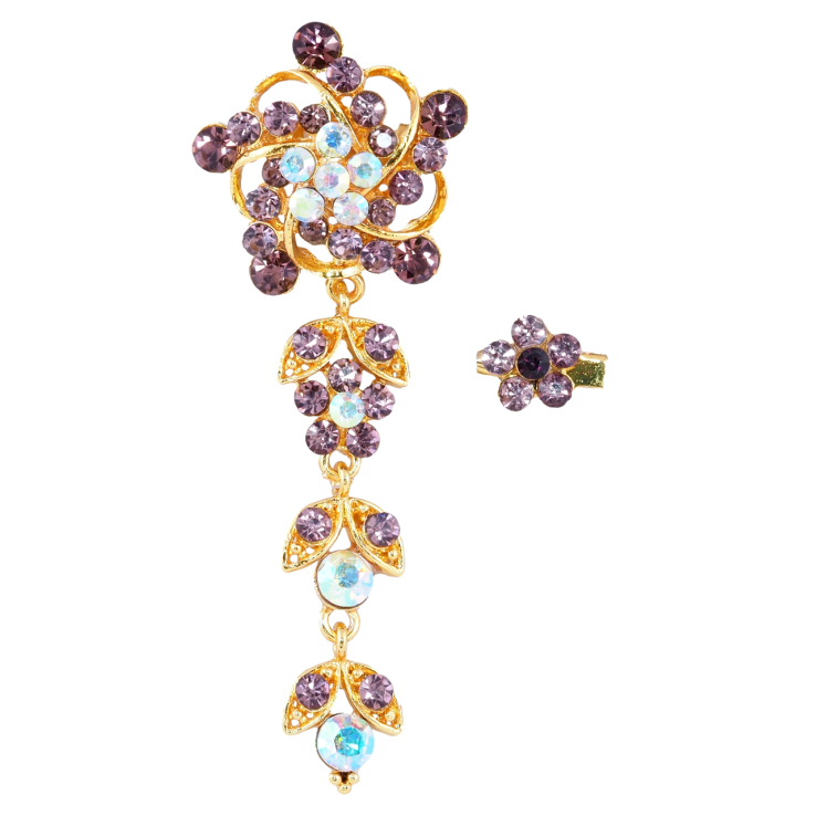 Брошки Дві квіточки з бордовими стразами фото №9