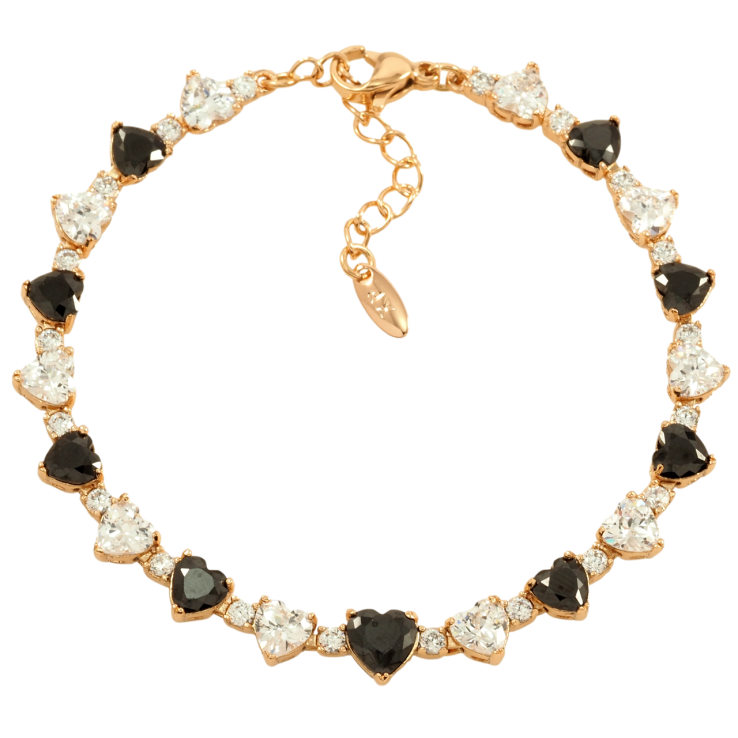 Браслет Xuping Позолота 18K Черно-белые кристальные сердечки размер с доп. цепочкой 17-20.5см х 5мм фото №6